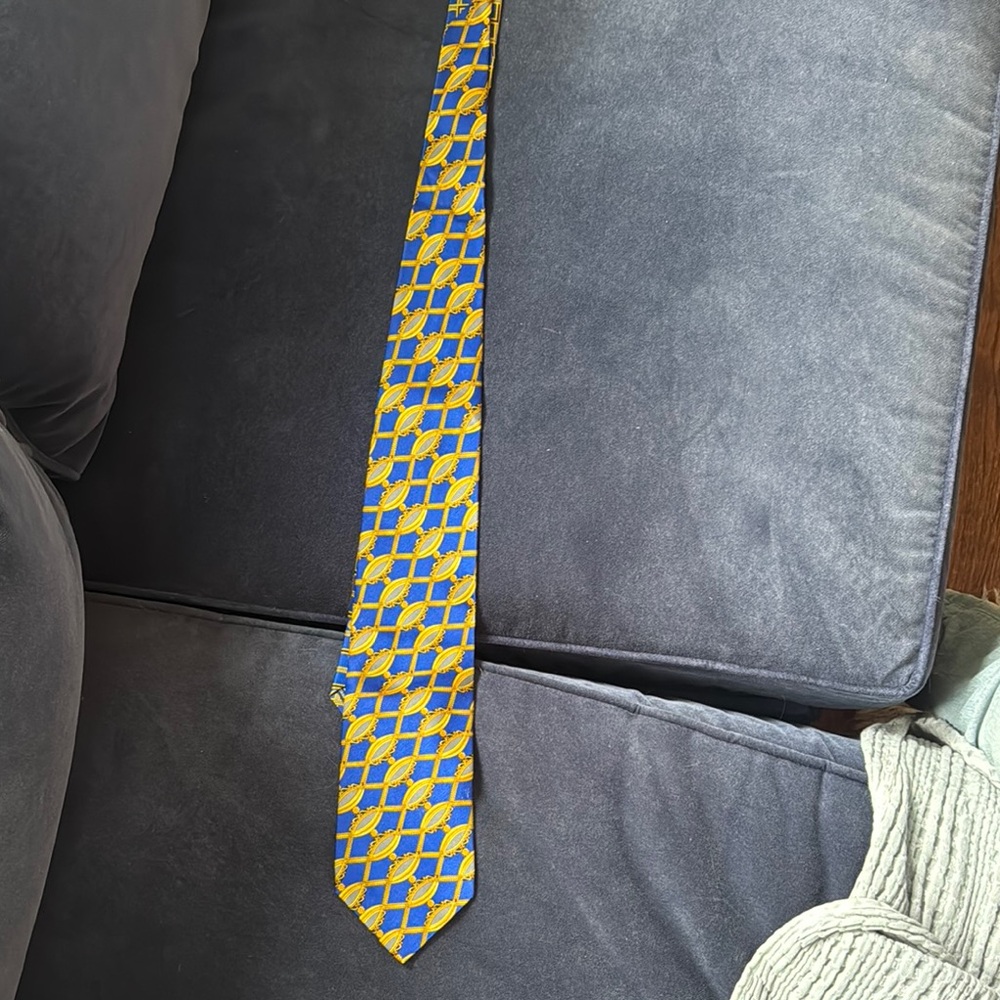 Versace Blue and Yellow Geometric Silk Tie